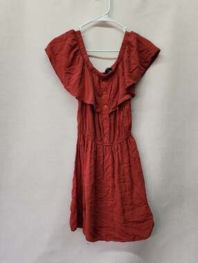 Justify Rust Red One-Shoulder Ruffle Button Dress